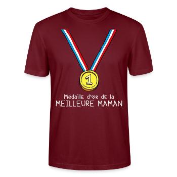 T-shirt Médaille d'or de la meilleure maman - T-shirt bio CRAFTER Stanley Stella Unisexe - bordeaux - Devant - Alina (178cm) & Michal (187cm)