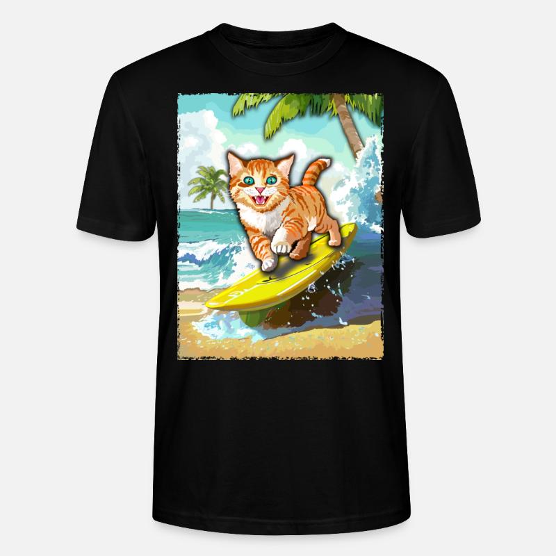 surfende Katze - Katze Surfbrett - Stanley/Stella Unisex Bio-T-Shirt CRAFTER - Schwarz