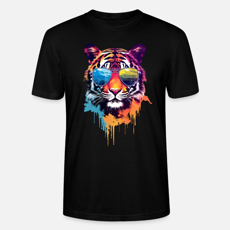 Bunter Tiger mit Sonnenbrille - Stanley/Stella Unisex Bio-T-Shirt CRAFTER - Schwarz