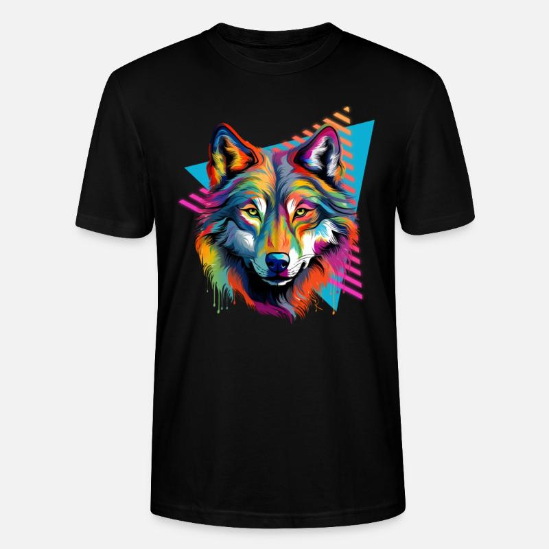 Bunter Wolf Farbspritzer Farbkleckse - Stanley/Stella Unisex Bio-T-Shirt CRAFTER - Schwarz