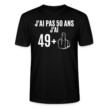 J'ai pas 50 ans j'ai 49+ Cadeau anniversaire drôle - T-shirt bio CRAFTER Stanley Stella Unisexe - noir - Devant - Alina (178cm) & Michal (187cm)