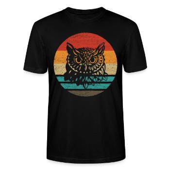 Eule Retro Style Vintage - Stanley/Stella Unisex Bio-T-Shirt CRAFTER - Schwarz - Vorne - Alina (178cm) & Michal (187cm)