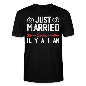 Cadeau Anniversaire De Mariage 1 An Noces De Coton - T-shirt bio CRAFTER Stanley Stella Unisexe - noir - Devant - Alina (178cm) & Michal (187cm)