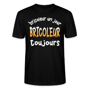 BRICOLEUR JOUR BRICOLEUSE BRICOLAGE HUMOUR BLAGUE - T-shirt bio CRAFTER Stanley Stella Unisexe - noir - Devant - Alina (178cm) & Michal (187cm)