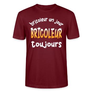 BRICOLEUR JOUR BRICOLEUSE BRICOLAGE HUMOUR BLAGUE - T-shirt bio CRAFTER Stanley Stella Unisexe - bordeaux - Devant - Alina (178cm) & Michal (187cm)