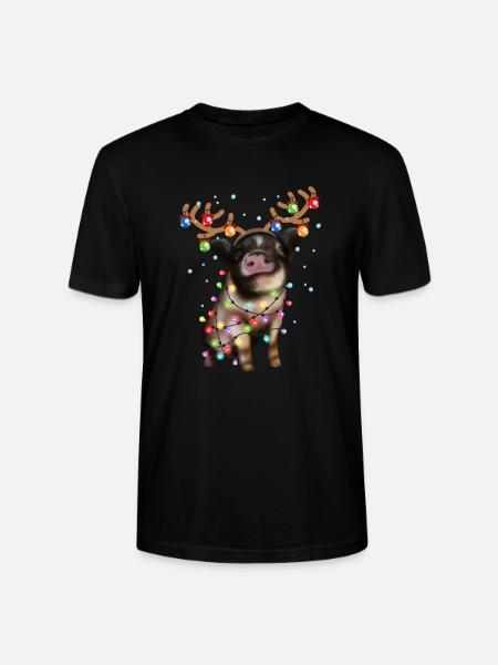 Christmas Piggie - Cute Piggy Xmas Holiday Pig - Stanley/Stella CRAFTER Unisex Organic T-Shirt - black