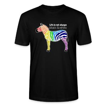 Buntes Zebra Regenbogen Positiver Spruch Geschenk - Stanley/Stella Unisex Bio-T-Shirt CRAFTER - Schwarz - Vorne - Alina (178cm) & Michal (187cm)
