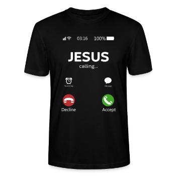 Jesus is Calling - Stanley/Stella Unisex Bio-T-Shirt CRAFTER - Schwarz - Vorne - Alina (178cm) & Michal (187cm)