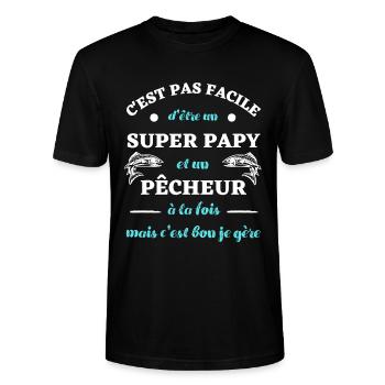 t shirt super papy pecheur humour peche homme - T-shirt bio CRAFTER Stanley Stella Unisexe - noir - Devant - Alina (178cm) & Michal (187cm)