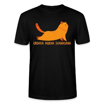 Cool Urdhva Mukha Svanasana Yoga Pose Love CatYoga - Stanley/Stella CRAFTER Unisex Organic T-Shirt - black - Front - Alina (178cm) & Michal (187cm)