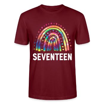 Tie Dye Rainbow Seventeen Years 17th Birthday - Stanley/Stella CRAFTER Unisex Organic T-Shirt - burgundy - Front - Alina (178cm) & Michal (187cm)