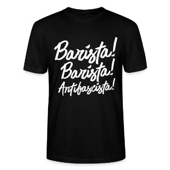 Barista, Barista. Antifascista! - Stanley/Stella Unisex Bio-T-Shirt CRAFTER - Schwarz - Vorne - Alina (178cm) & Michal (187cm)