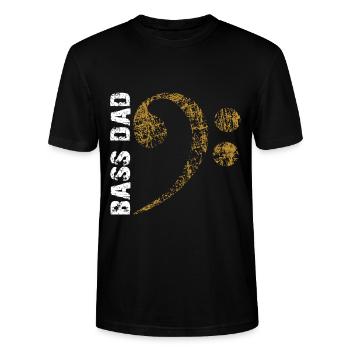 Bass Dad - Papa joue de la basse - Clé de fa - T-shirt bio CRAFTER Stanley Stella Unisexe - noir - Devant - Alina (178cm) & Michal (187cm)
