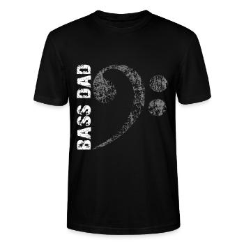 Bass Dad - Papa joue de la basse - Clé de fa - T-shirt bio CRAFTER Stanley Stella Unisexe - noir - Devant - Alina (178cm) & Michal (187cm)