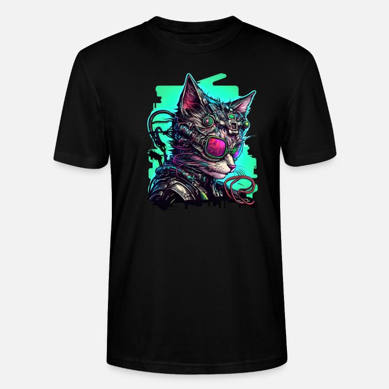 Chat cybernétique avec lunettes d’aviateur - T-shirt bio CRAFTER Stanley Stella Unisexe - noir