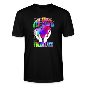 Med hjerte og tolerance regnbue - Stanley Stella CRAFTER unisex økologisk-T-shirt - sort - Foran - Alina (178cm) & Michal (187cm)