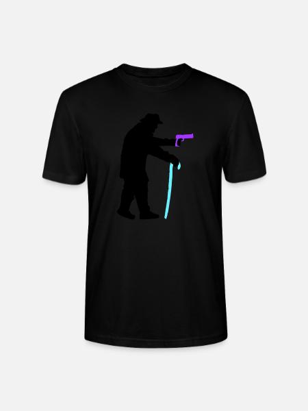 Grandpa robber silhouette with walking stick and gun - Stanley/Stella CRAFTER Unisex Organic T-Shirt - black