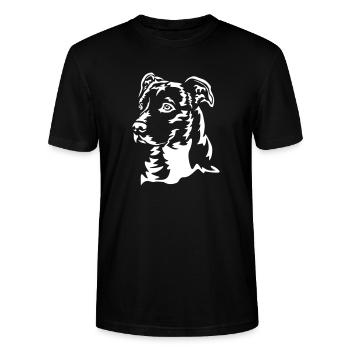 American Staffordshire Terrier Kopf"Black Edition" - Stanley/Stella Unisex Bio-T-Shirt CRAFTER - Schwarz - Vorne - Alina (178cm) & Michal (187cm)