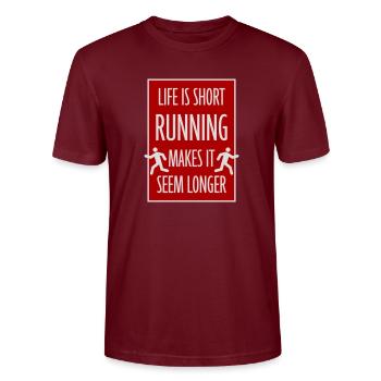 La vie est courte La course la rend plus longue Drôle - T-shirt bio CRAFTER Stanley Stella Unisexe - bordeaux - Devant - Alina (178cm) & Michal (187cm)