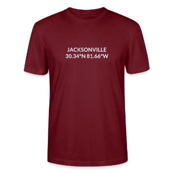 Jacksonville Florida USA Koordinaten - Stanley/Stella Unisex Bio-T-Shirt CRAFTER - Burgunderrot - Vorne - Alina (178cm) & Michal (187cm)