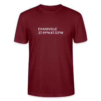 Evansville, Indiana, USA Coordinates - Stanley/Stella CRAFTER Unisex Organic T-Shirt - burgundy - Front - Alina (178cm) & Michal (187cm)