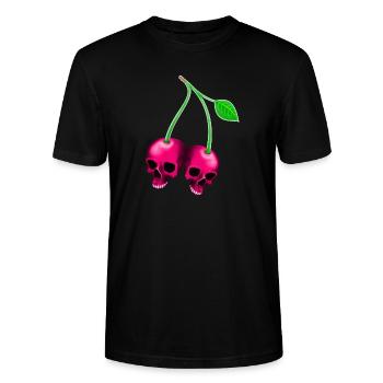 Skull Kirsche Pink - Stanley/Stella Unisex Bio-T-Shirt CRAFTER - Schwarz - Vorne - Alina (178cm) & Michal (187cm)