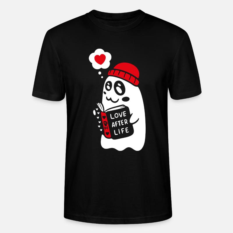 Cute Ghost Reading Romantic Book - Stanley/Stella CRAFTER Unisex Organic T-Shirt - black