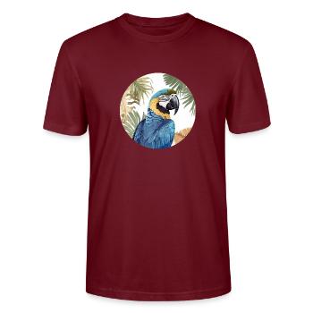 Blue and gold macaw - Stanley/Stella CRAFTER Unisex Organic T-Shirt - burgundy - Front - Alina (178cm) & Michal (187cm)