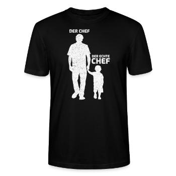 Vater Sohn Papa Der Chef Der Echte Chef Geschenk - Stanley/Stella Unisex Bio-T-Shirt CRAFTER - Schwarz - Vorne - Alina (178cm) & Michal (187cm)