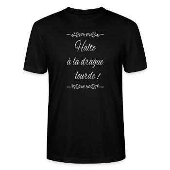 Halte à la drague lourde ! - T-shirt bio CRAFTER Stanley Stella Unisexe - noir - Devant - Alina (178cm) & Michal (187cm)