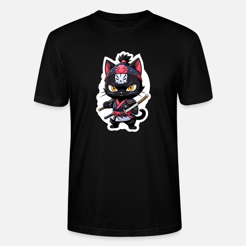 chat ninja - chaton samourai - T-shirt bio CRAFTER Stanley Stella Unisexe - noir