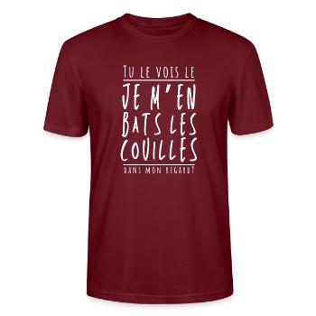 Vulgaire - Tu le vois le je m’en bats les couilles - T-shirt bio CRAFTER Stanley Stella Unisexe - bordeaux - Devant - Alina (178cm) & Michal (187cm)