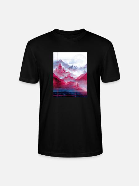 Psy-Art - Tempel über Berglandschaft - Stanley/Stella Unisex Bio-T-Shirt CRAFTER - Schwarz