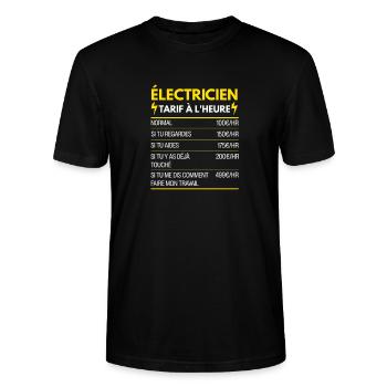 Électricien Cadeau Humour Tarifaire à l'Heure - T-shirt bio CRAFTER Stanley Stella Unisexe - noir - Devant - Alina (178cm) & Michal (187cm)