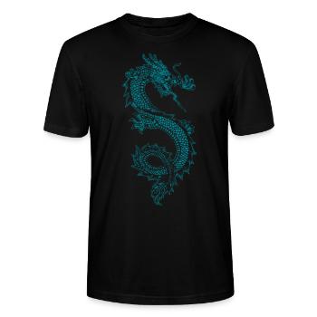 Drache Feuer Märchen Fliegen Saga Fantasy Geschenk - Stanley/Stella Unisex Bio-T-Shirt CRAFTER - Schwarz - Vorne - Alina (178cm) & Michal (187cm)