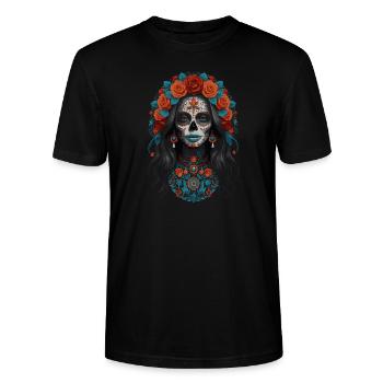 santa muerte skull woman - Stanley/Stella CRAFTER Unisex Organic T-Shirt - black - Front - Alina (178cm) & Michal (187cm)