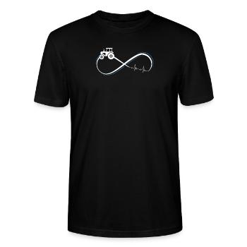 Traktor Landwirtschaft Bauer Geschenk · Herzschlag - Stanley/Stella Unisex Bio-T-Shirt CRAFTER - Schwarz - Vorne - Alina (178cm) & Michal (187cm)
