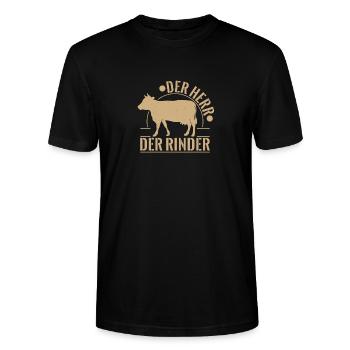 Kuh Tier Kühe Bauernhof Geschenk · Herr der Rinder - Stanley/Stella Unisex Bio-T-Shirt CRAFTER - Schwarz - Vorne - Alina (178cm) & Michal (187cm)