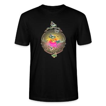 Schmetterlinge Schnörkel Ranke Sonne Muster - Stanley/Stella Unisex Bio-T-Shirt CRAFTER - Schwarz - Vorne - Alina (178cm) & Michal (187cm)