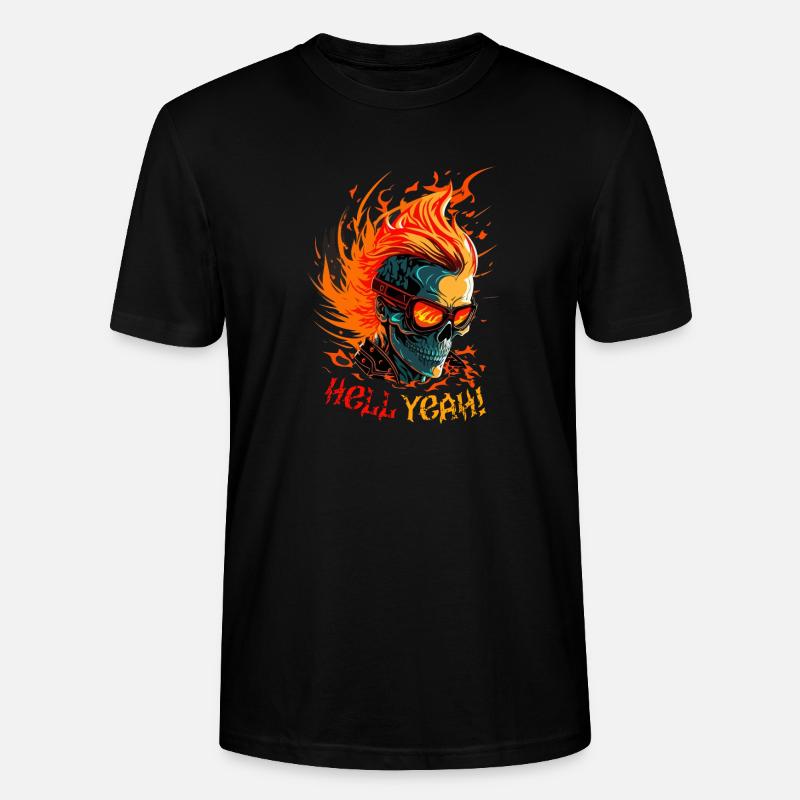 Flaming Skull with Hell Yeah - Stanley/Stella CRAFTER Unisex Organic T-Shirt - black
