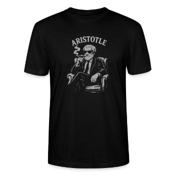 Aristotle Smoking Philosopher Portrait - Stanley/Stella CRAFTER Unisex Organic T-Shirt - black - Front - Alina (178cm) & Michal (187cm)