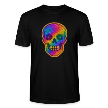 Regenbogen Glitzer Schädel - Stanley/Stella Unisex Bio-T-Shirt CRAFTER - Schwarz - Vorne - Alina (178cm) & Michal (187cm)