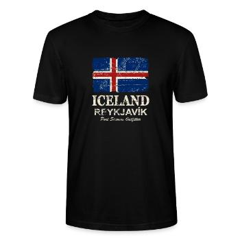 Iceland Vintage Flag - Stanley/Stella Unisex Bio-T-Shirt CRAFTER - Schwarz - Vorne - Alina (178cm) & Michal (187cm)