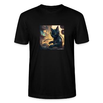 Cyberkatze am DJ-Mischpult - Stanley/Stella Unisex Bio-T-Shirt CRAFTER - Schwarz - Vorne - Alina (178cm) & Michal (187cm)