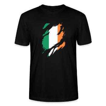 Ireland flag torn motif - Stanley/Stella CRAFTER Unisex Organic T-Shirt - black - Front - Alina (178cm) & Michal (187cm)