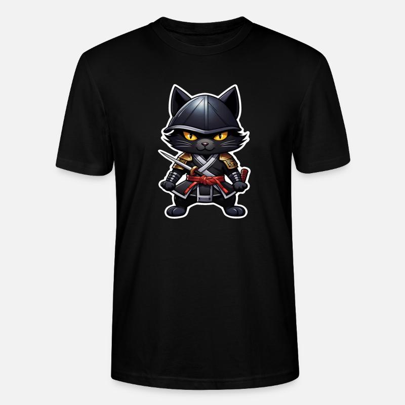 chat ninja - chaton samourai - T-shirt bio CRAFTER Stanley Stella Unisexe - noir