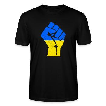 SOUTENEZ L’UKRAINE | Poing aux couleurs ukrainiennes - T-shirt bio CRAFTER Stanley Stella Unisexe - noir - Devant - Alina (178cm) & Michal (187cm)