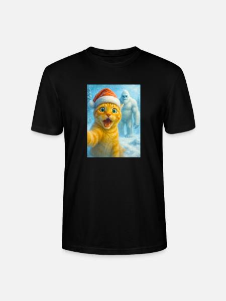 cat, Santa hat, Yeti, Christmas, snow, meme,selfi - Stanley/Stella CRAFTER Unisex Organic T-Shirt - black