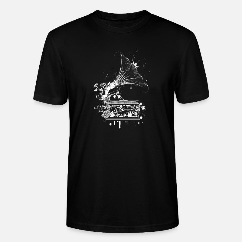 Nostalgisches Grammophon – florale Line Art - Stanley/Stella Unisex Bio-T-Shirt CRAFTER - Schwarz