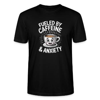 fueled by caffeine and anxiety - Stanley/Stella CRAFTER Unisex Organic T-Shirt - black - Front - Alina (178cm) & Michal (187cm)